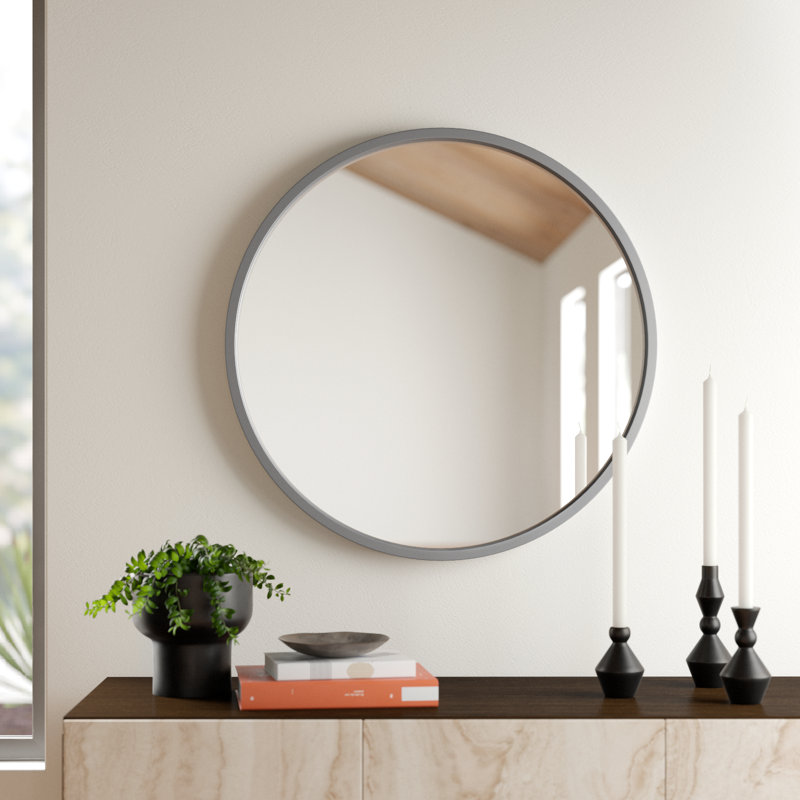 Miroir mural Arranjeet, 25,6 po x 25,6 po, gris