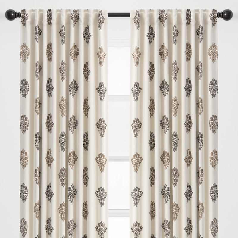 Berlina 3-in-1 Damask Blackout Rod Pocket/Tab Top Curtain Panels, 52" W x 108" L, Chocolate
