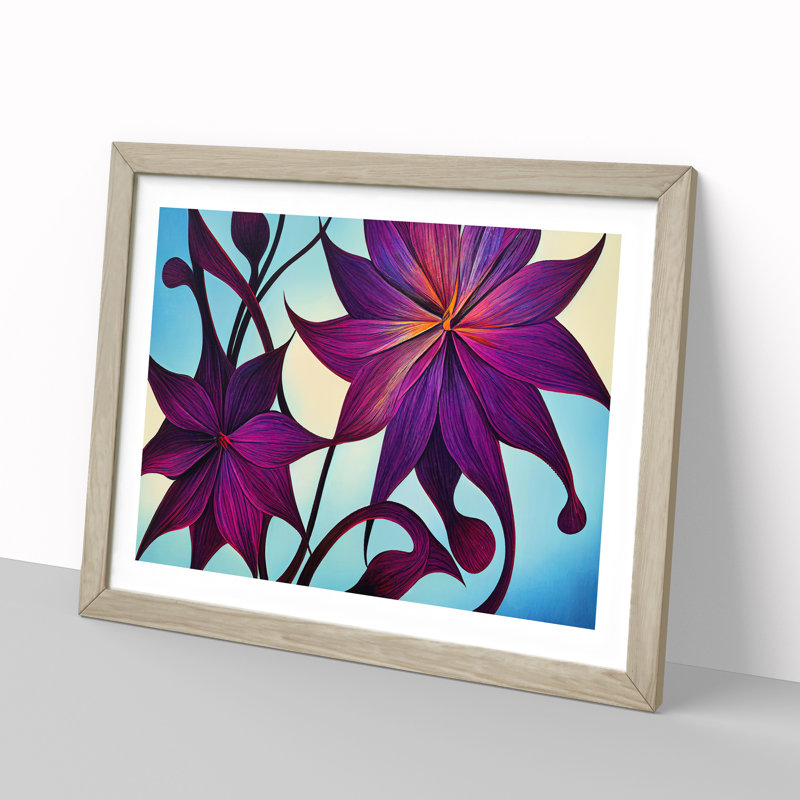 Cool Modern Flowers - Framed Print, 46cm H x 64cm W x 2cm D, Oak Framed