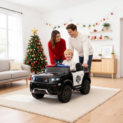 12V Kids Ride On Police Toy Car,Battery Powered Electric Vehicle for Boys Girls Gifts,with Parent Remote Control, Flashing Lights,MP3 Player,Megaphone,Smooth Start,Spring Suspension