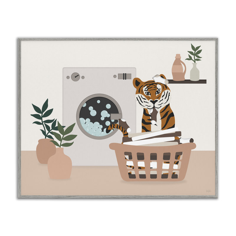 Tigre dans un panier à linge, estampe numérique, design par Natalie Carpentieri, H 24 po x l 30 po