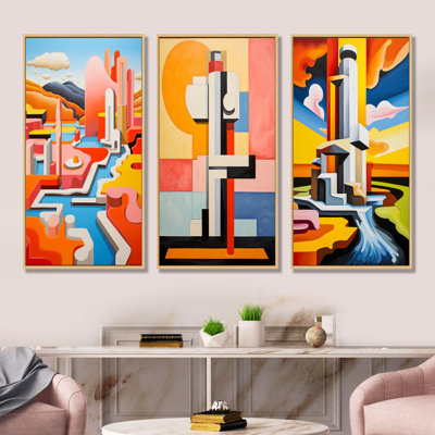 «Pastle De Stijl Industrial Geyser», ensemble de 4 reproductions d'art mural Geyser