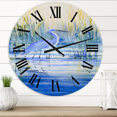 Blue Heron On The Lake Shore At Sunset - Traditional wall clock
