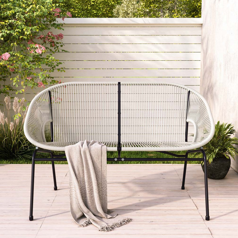 52" Outdoor Paito Loveseat Sofa, Ivory White