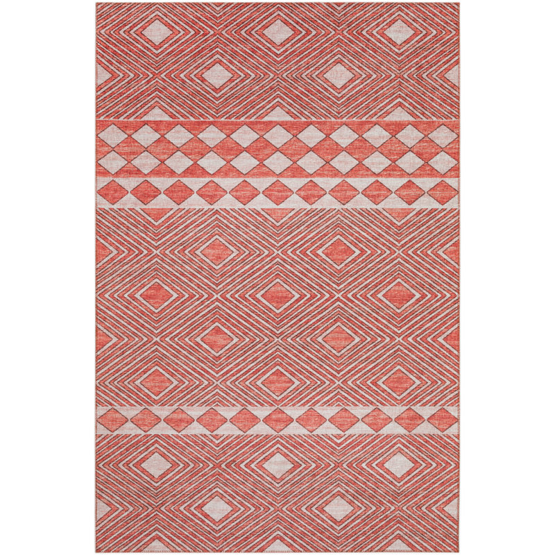 Chenille Washable Geometric Indoor / Outdoor Rug, Rectangle 5' x 7'6"