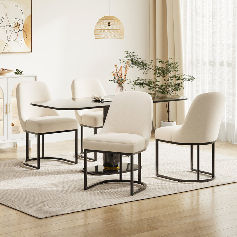 Modern Upholstered Metal Frame Side Dining Chair, Beige