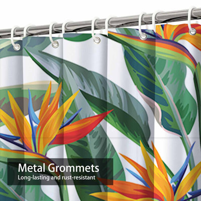 Waterproof Tropical Strelitzia Paradise Flower Shower Curtain with 12 Hooks