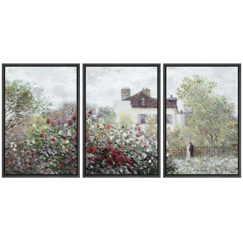 Wildflowers " Enchanted Garden Blossoming Roses, Vintage Cottage Charm Nature Wilderness Illustration Decor " 3 - Pieces