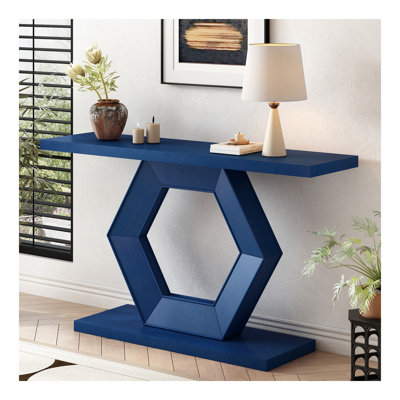 Table de hall d'entrée moderne avec structure innovante à pieds hexagonaux creux et finition en placage de sapin de première qualité pour une sophistication, convient au couloir, au vestibule, au salon