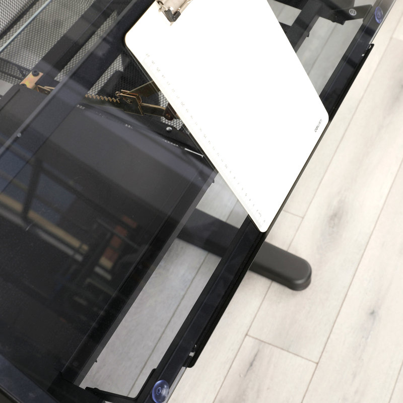 Table à dessin à manivelle réglable avec 2 tiroirs en métal (noir) et tabouret