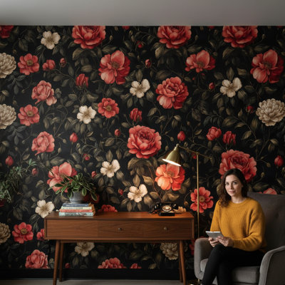 Papier peint floral rétro Mute