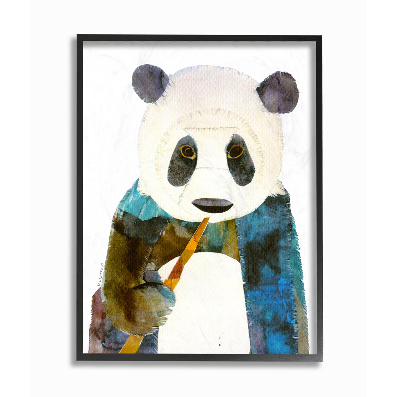 Collage découpé panda art, Giclée encadrée noir minuit, H 14 po x l 11 po x P 1,5 po