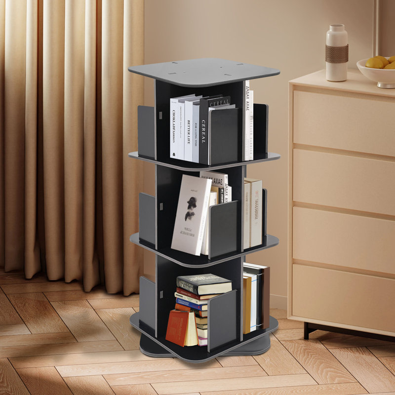 Mencos 3 Tier Rotating Corner Bookcase, Black