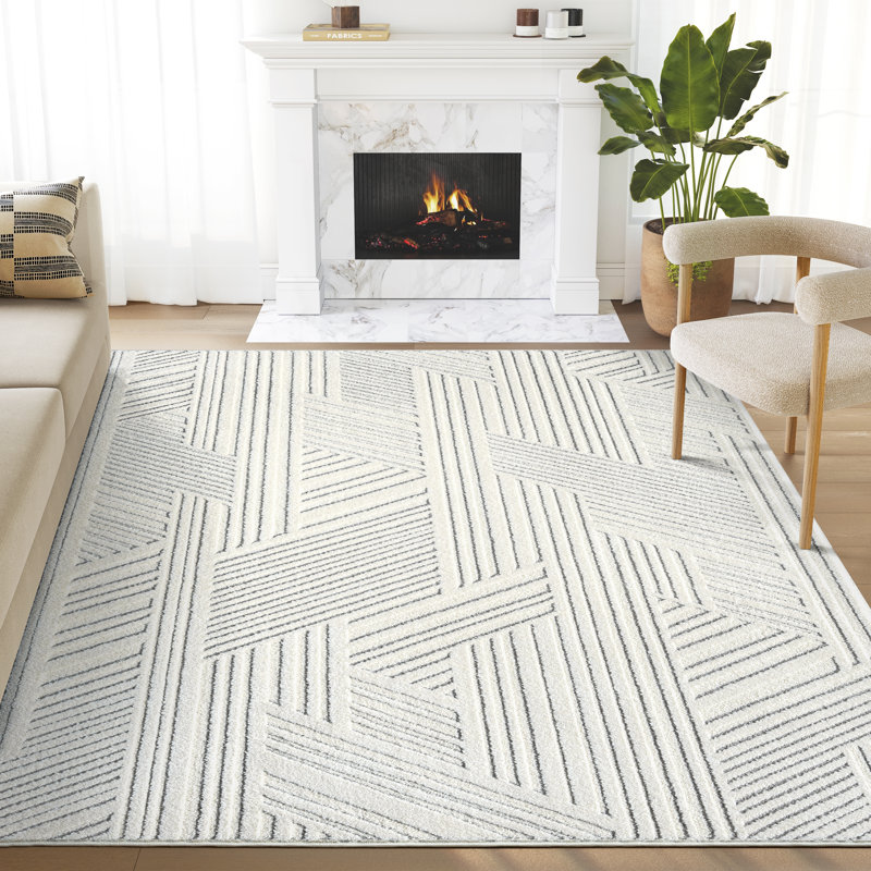 Tapis moderne crème et croisé Abani Cupp COZ130A, Rectangulaire 2 pi x 3 pi