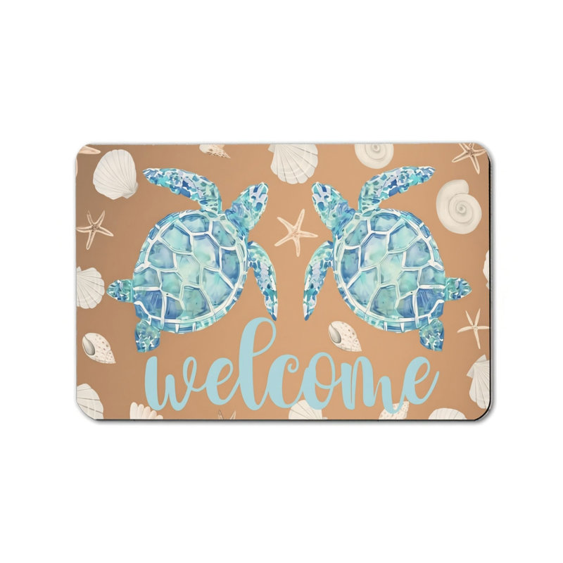Tapis de bienvenue Watercolor Turtle 24 po x 36 po pour porte d'entrée