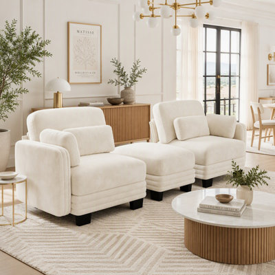 Canapé modulaire minimaliste modulaire Channel, 2 places avec repose-pieds mobile et coussins de siège épais et confortables