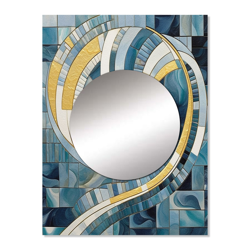 Perouge or construisant des royaumes bleus II - miroir mural de formes abstraites, miroir décoratif bleu, impression d'art en métal