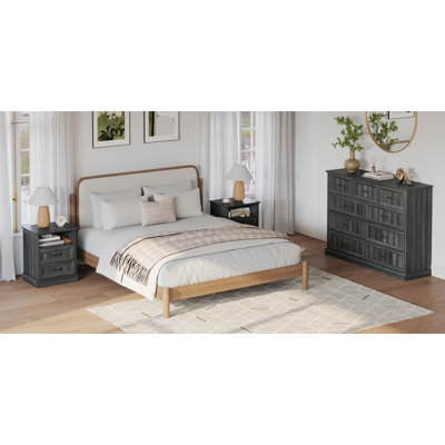 3 Pieces Bedroom Set, 9 Drawer Dresser And 2 Nightstands With Drawers