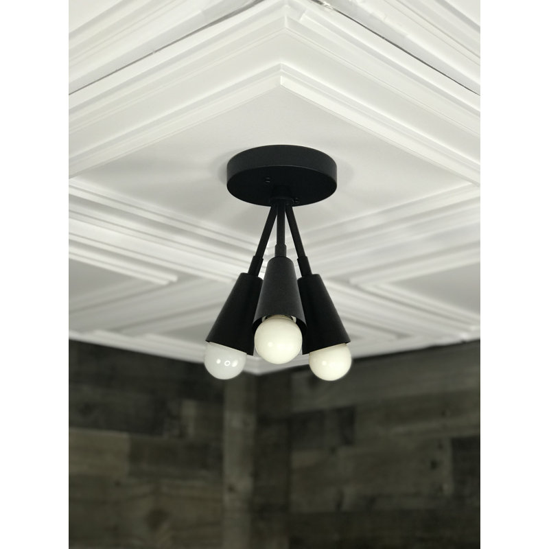 Plafonnier semi-encastré pour ampoule 3 lumières 5 po Odele, Noir / Laiton