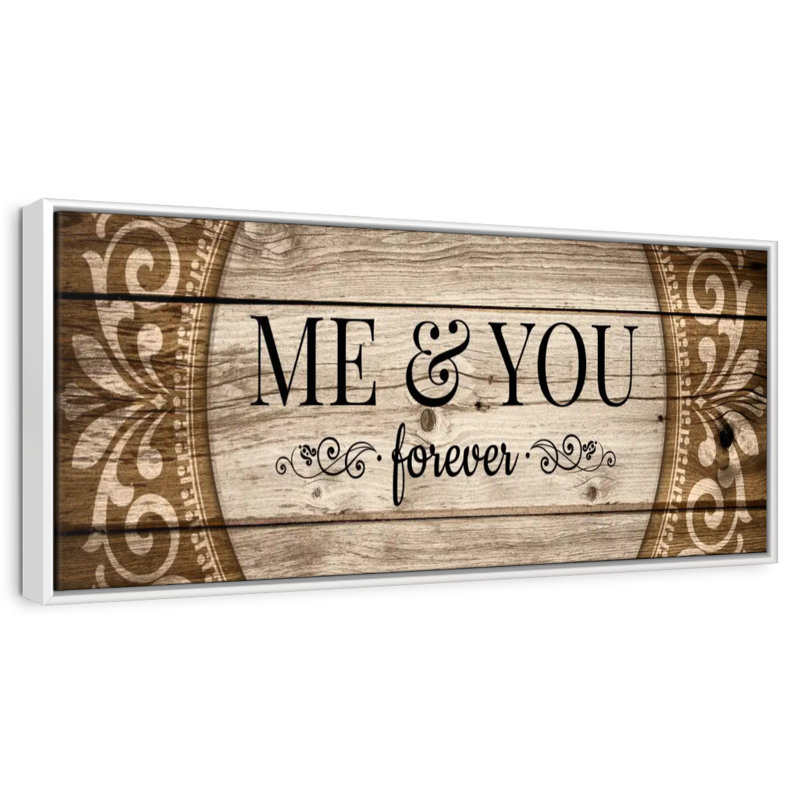 Plaque murale typographique «Me And You Forever Love», Cadre flottant blanc, 31 po x 11 po