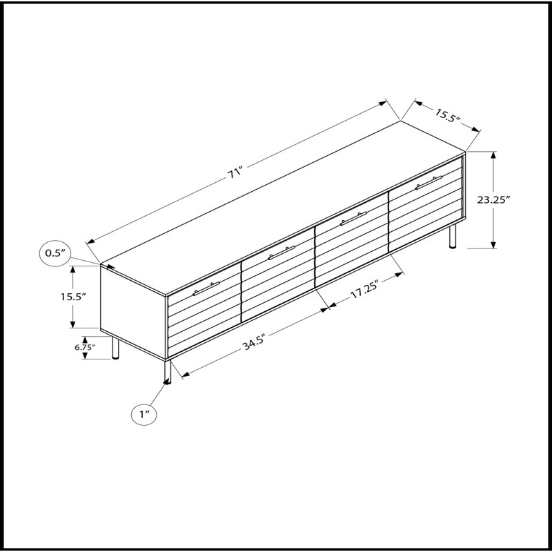 Meuble télé, 72 po, console, meuble multimédia, armoire de rangement, stratifié brun, métal noir, transitionnel