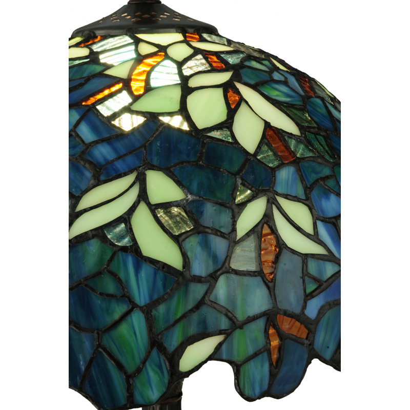 Blue Stained Glass Tiffany Table Lamp with Bronze Base