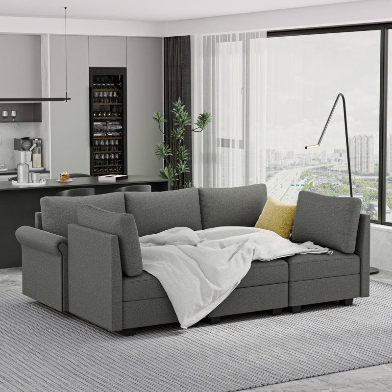 Canapé modulaire modulaire, canapé modulaire 5 places avec méridienne, canapé moderne avec coussins et rangements, canapé modulaire à assise large et profonde pour salon, appartement, studio, bureau
