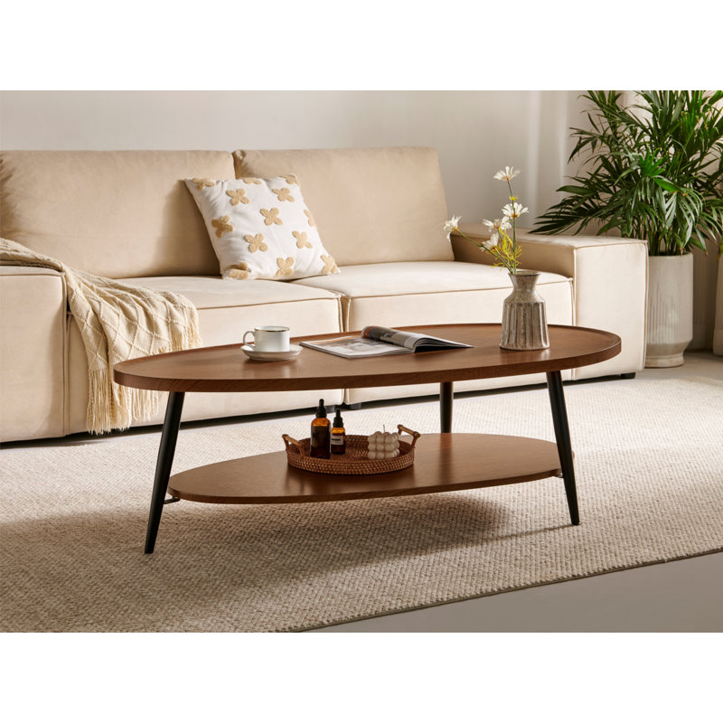 Table basse moderne Saint Mossi pour salon, table basse ovale en bois de style Mid-Century, table centrale double épaisseur pour petit espace, P 47 x l 23,6 x H 15, espresso