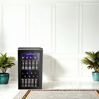 R.W.FLAME 17.52'' W 120 Cans (12 oz.) 3.2 Cubic Feet Beverage Cooler with Wine Storage and Reversible Glass Door