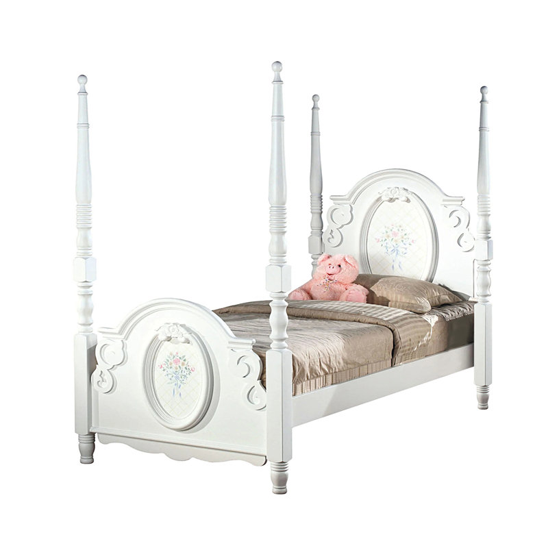 Wooden Full Bed With Arched Headboard In White Finish