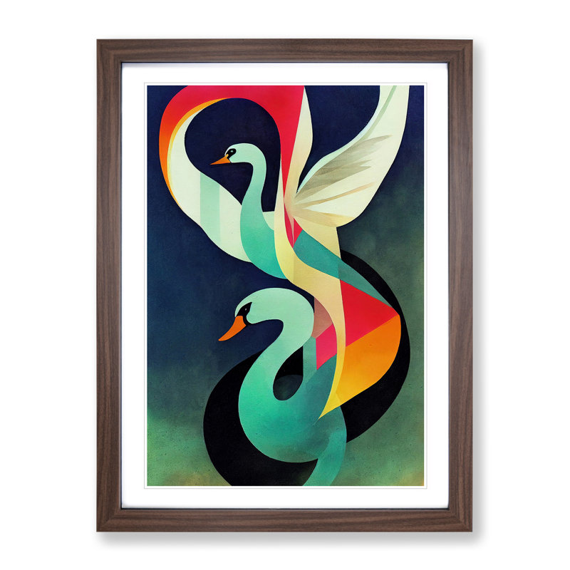 Swan in Abstract No.2 - Framed Print, Walnut Framed, 34cm H x 25cm W x 2cm D
