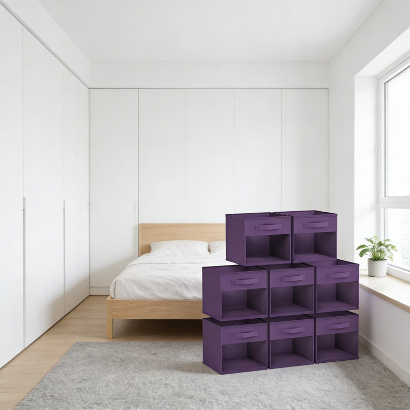 Foldable Storage Cubes With Clear Window & Handles, 8-Pack Fabric Bins For Closet, Shelf, And Home Organization, Purple