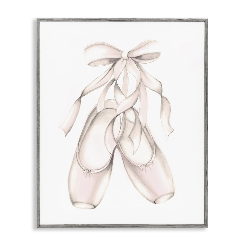 Chaussons de danse ballerine rose doux, chaussures de danse de ballet grises, surdimensionnées, giclée sur toile, art texturé par Studio Q