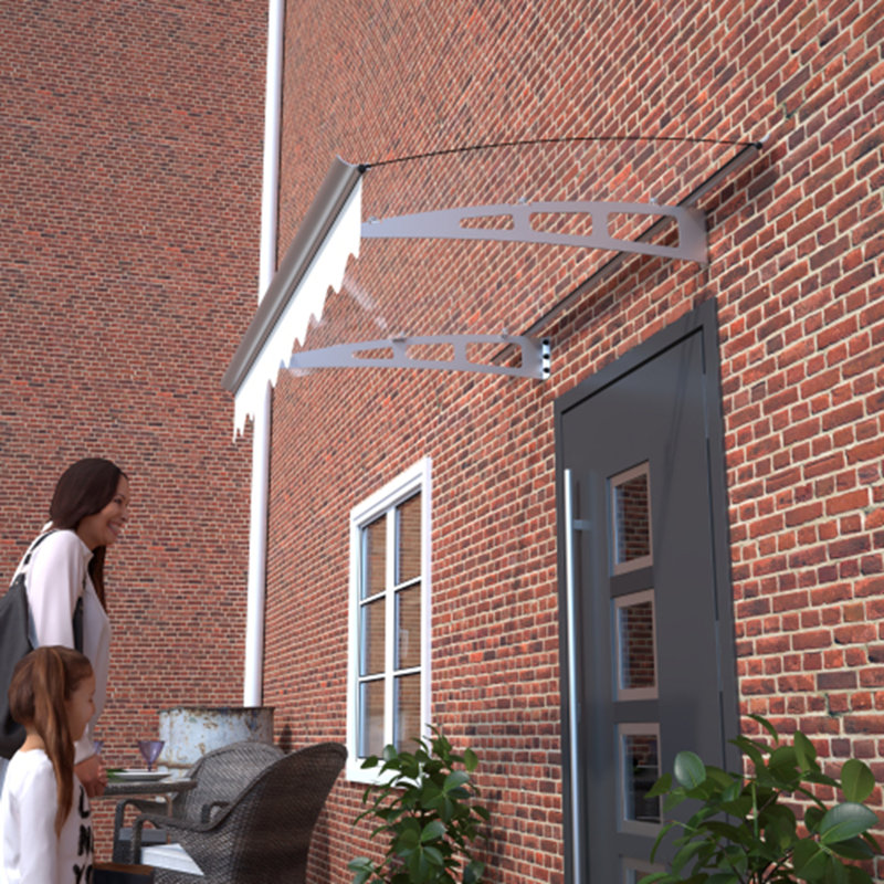 (Conceptual Duplicate Removed) Polycarbonate & Aluminum Door Window Awning Canopy - Masonry Wall Compatible, Silver/Clear