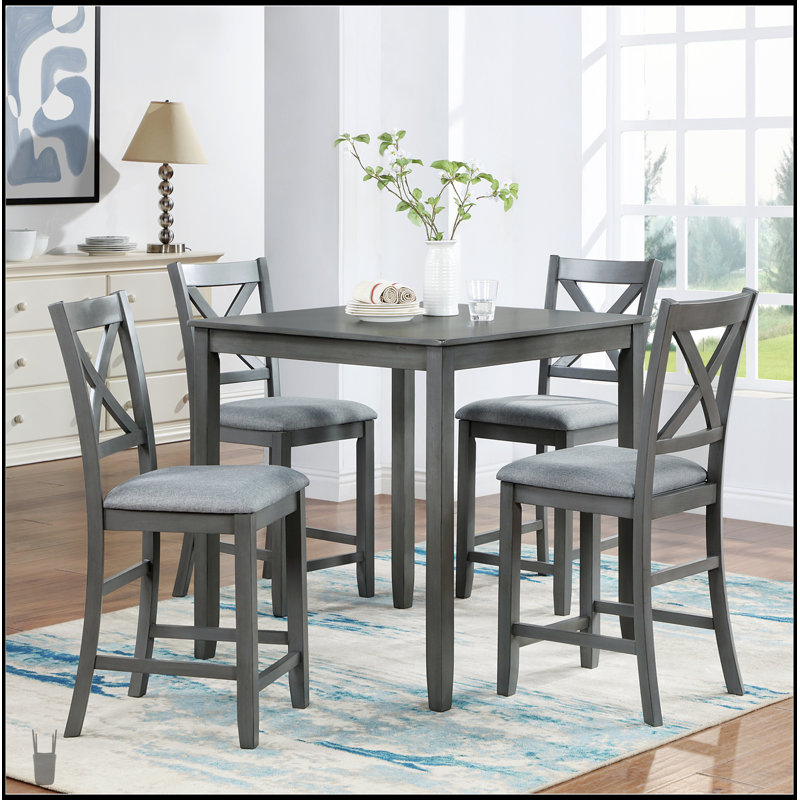Ensemble de salle à manger 5 pièces en bois avec table carrée et 4 chaises rembourrées, parfait pour les petits espaces et les repas élégants