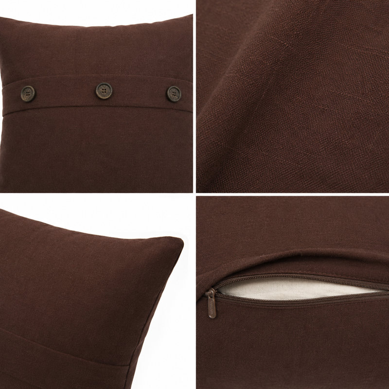 Solid Button Buttons Linen Throw Pillow, Chocolate