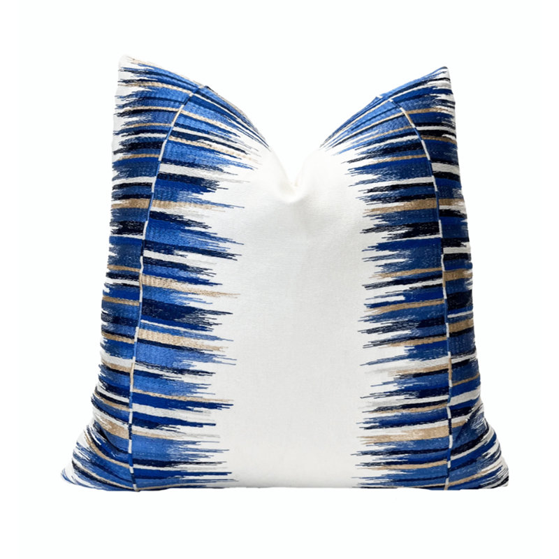 Housse de coussin brodée multicolore brodée, Rayé bleu / blanc, H 20 po x l 20 po