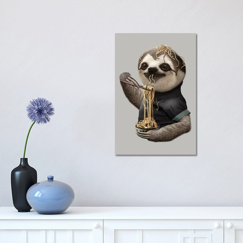Sloth Eat Noodle by Adam Lawless - Print on Canvas, 30.48 cm H x 45.72 cm W, Wrapped Canvas