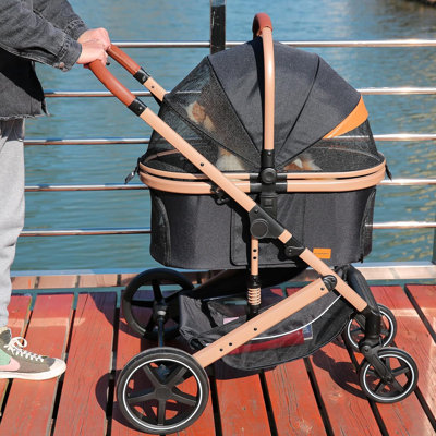 Poussette pliable 4 en 1 pour animal de compagnie avec support amovible