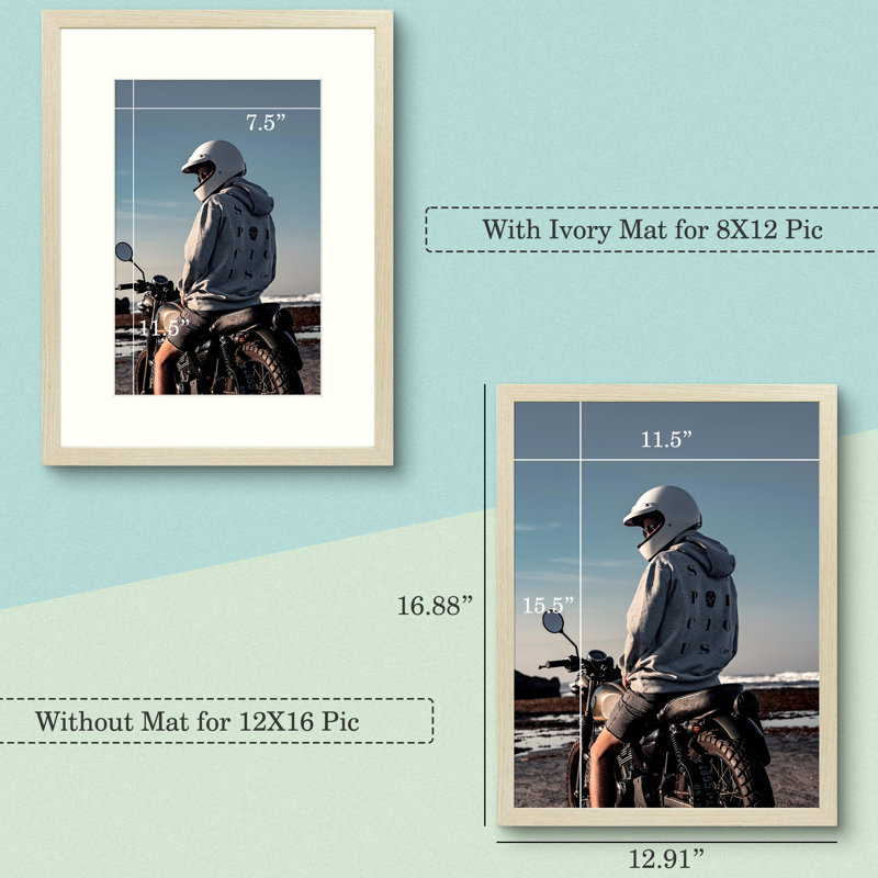 Matte Picture Frame, White/Brown, 12" x 16"