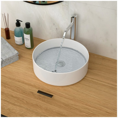 15.75"X15.75" White Ceramic Vessel Bathroom Sink