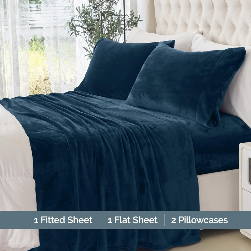 Ensemble de 4 valises pour chambre d'amis, Ensemble de draps pour lit simple + 2 taies d'orei, Bleu marine