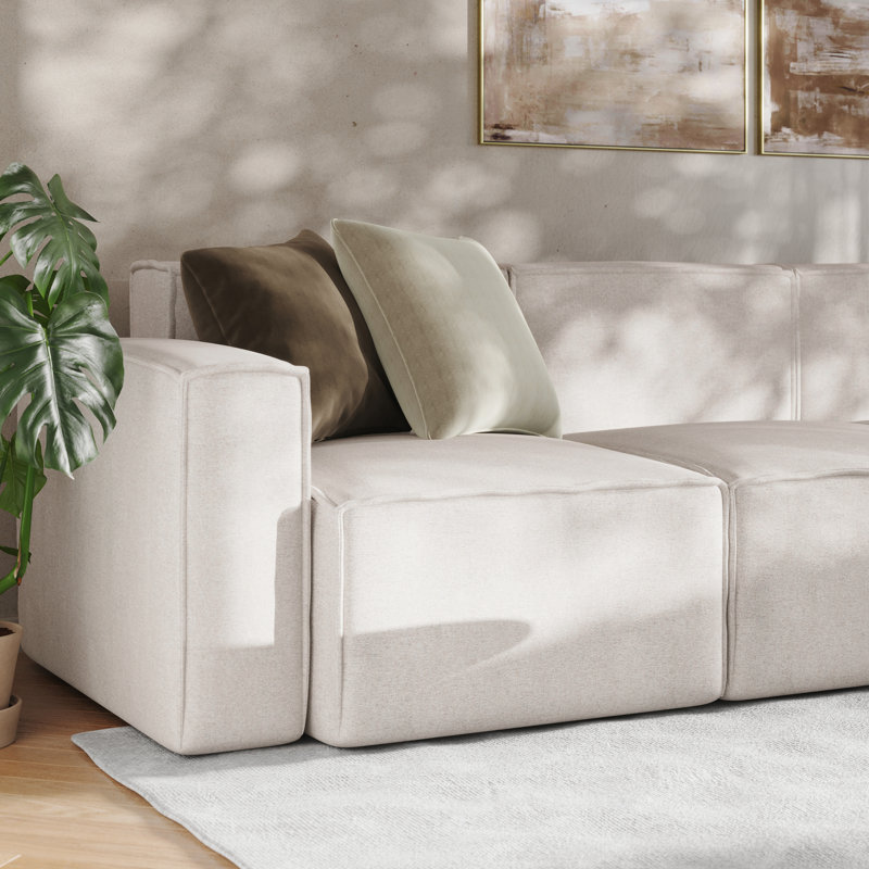 Canapé modulaire avec repose-pieds 5 pièces Bridgetown, Polyester crème