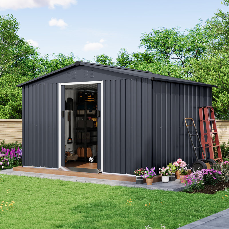 Remise de rangement extérieure, abri de jardin en métal 8 x 10 pi, Gris