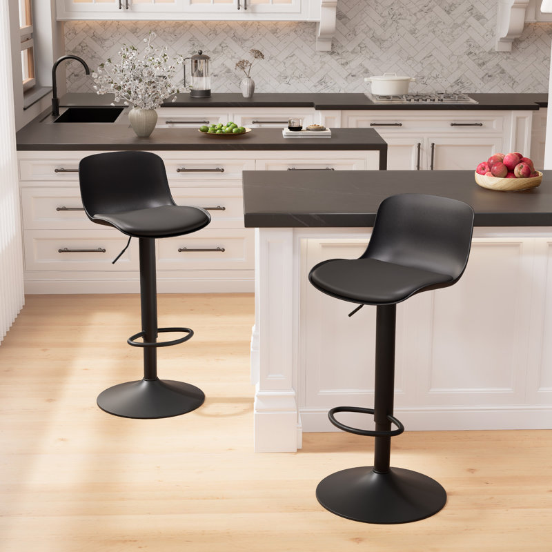 Harjyot Modern Swivel Adjustable Height Bar Stool with Backrest Footrest for Kitchen Island Bar Counter, Black, 2
