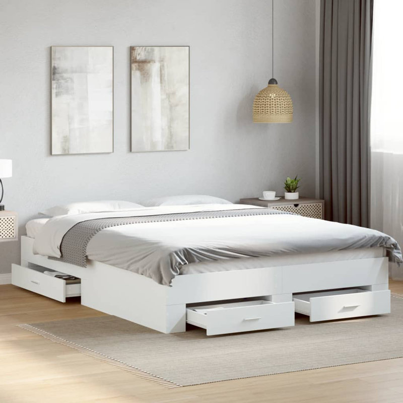 Yamna Engineered Wood Bed Frame, UK King - DE 150 x 200 cm, White