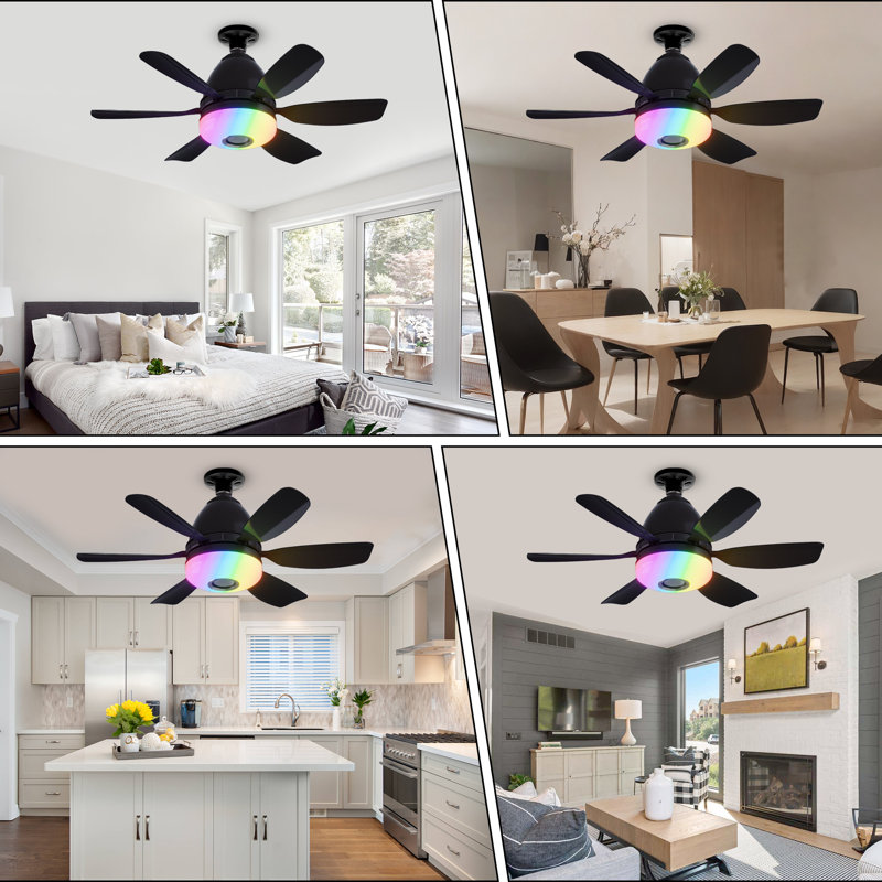 E26 Socket Fan Light Bulb With Rgb, Bluetooth Speaker & Remote ,quiet, Easy To Install, Color Changing, Black