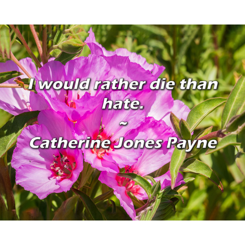 Catherine Jones, citation de Payne: Je préfèrerais la mort que la haine.