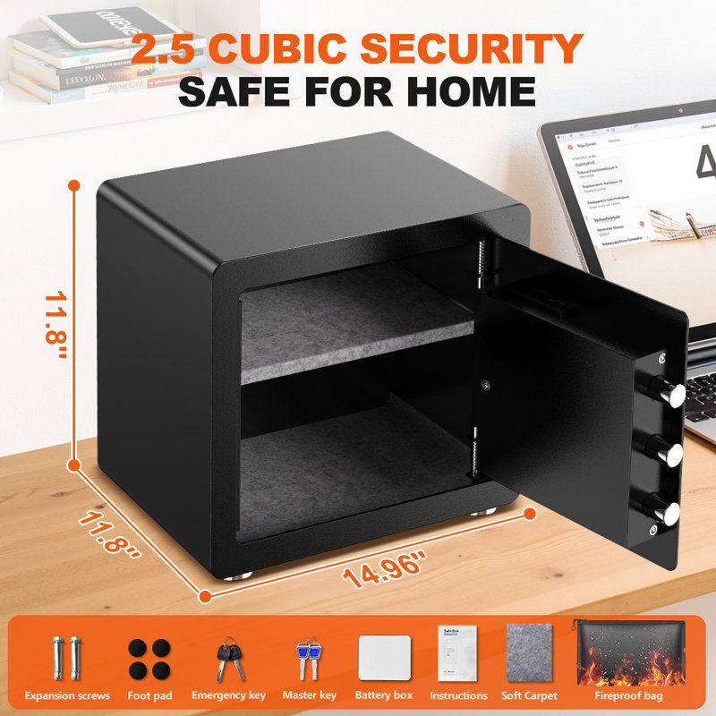 BESAFETY Safe Box, Digital Keypad Home Security Safe With Fireproof Bag, 11.80" H x 11.80" W x 14.96" D