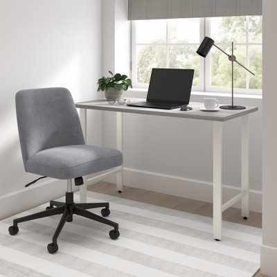 Shelonda 48W X 24D Modern Computer Desk And Chair Set In Platinum Gray, Compact Workspace Solution For Home Office